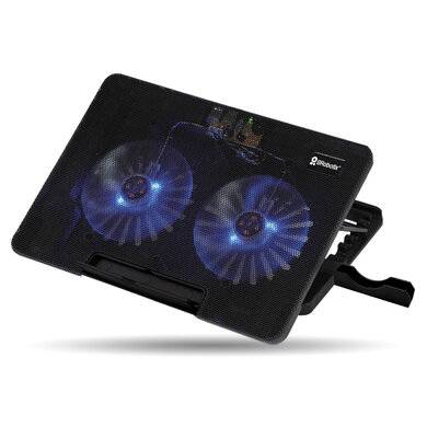 Base enfriadora para laptop y celular - 2 ventiladores, luz led, 6 ángulos ajustables, 9 a 17 Pulgadas, Negro, BROBOTIX 6000441 Base enfriadora para laptop y celular - 2 ventiladores, luz led, 6 ángulos ajustables, 9 a 17 Pulgadas, Negro, BROBOTIX 6000441